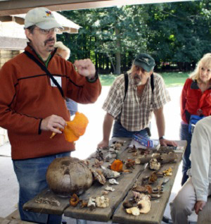 Dr. Leacock at table with mushrooms.